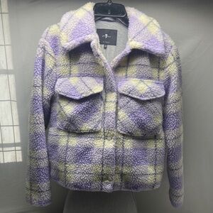 7 For All Mankind Lavender & Cream Plaid Teddy Jacket